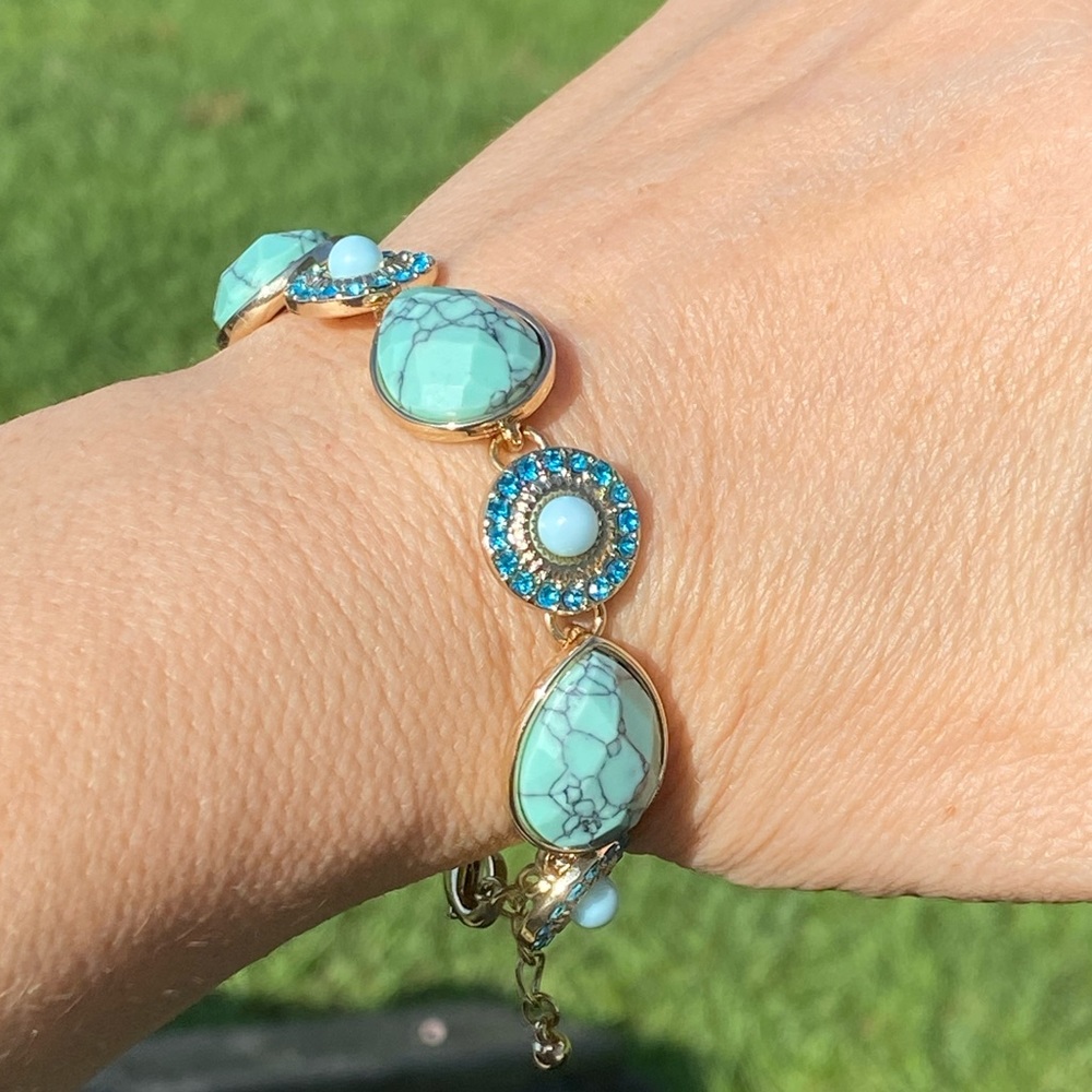 Venice bracelet faux turquoise w/ blue Crystal Willabee & Ward vintage bracelet